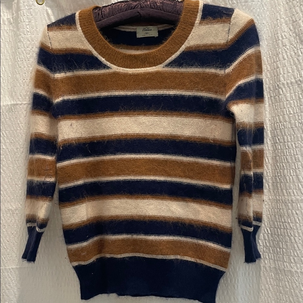 Madewell Striped Sweater in Navy, Brown, and Cream